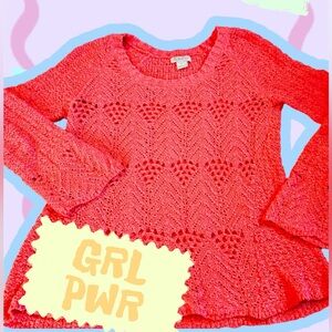 EUC. Women's Lucky Coral Crocheted Sweater. Long Sleeves. Size Large. Boho chic!